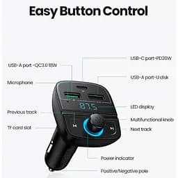 FM трансмітер модулятор Ugreen CD229 Bluetooth 5.0 чорний - мініатюра 3