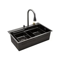 Кухонна мийка Kroner KRP Schwarze - SET7545HM PVD (3.0/0.8 мм) CV033382, Чорний - мініатюра 4