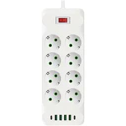 Мережевий фільтр-подовжувач Voltronic F34U, 8 розеток EU+4xUSB+2xPD, 2 м, 3х0.75 мм, 2500W, White