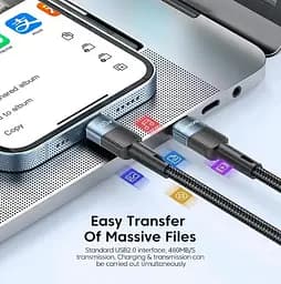 Кабель Essager USB Type-C to Type-C PD 100W 20V 5A Fast Charging 1м Black (ES-X18) (EXCTT1-XC01) - мініатюра 2
