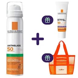Набор La Roche-Posay: солнцезащитный спрей для лица Anthelios XL SPF 50+ 75 мл + солнцезащитный легкий корректирующий флюид SPF50+ 3 мл + пляжная сумка La Roche-Posay оранжевая
