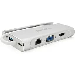 Хаб-конвертер Veggieg TC07-S Type-C (папа) на Type-C (мама) + USB3.0 * 3 (мама) + HDMI (мама) + RJ45, 10 см, серебристый, в коробке