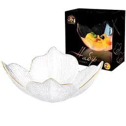 Набір салатників S&T 2 шт. 4 пелюстки прозорий золотий кант (9294-1)