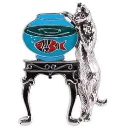 Брошь Кот и рыбка серебряный (494693311)