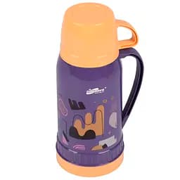 Термос Supretto детский с ручкой и чашкой фиолетовый с оранжевым 1 л (82790002)