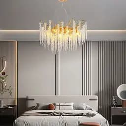 Вишукана підвісна золота люстра з кришталевим камінням Line F Діаметр 80 см