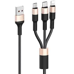 Дата кабель Hoco X26 Xpress 3in1 Lightning -MicroUSB-Type-C (1m) Чорний / Золотий
