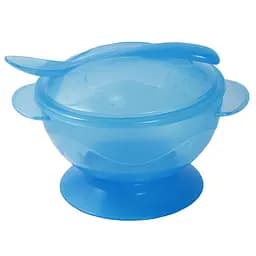 Тарелка на присоске Lindo, с ложкой и крышкой, 400 мл, синий (Рк 034 син)