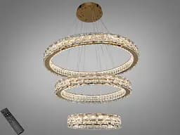 Підвісна LED-люстра Diasha 7896/800+600+400S-Gold з трьома кришталевими кільцями, пультом, 98 W, Gold, 78 см, 16-30m2
