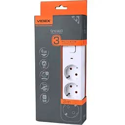 Сетевой удлинитель Videx Oncord с кнопкой с/з 3п 3 м 3x1.5 мм white (VF-PD33G-W)