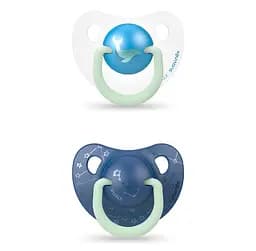 Пустышка анатомическая Suavinex Кит, 6-18 мес., ночная, синий с белым, 2 шт. (306809)