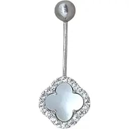Срібна сережка для пірсингу пупка Ірій з перламутром. 6025.2