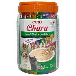 Лакомство Inaba Churu для кошек, сливочный мусс в стеках, разновидности тунца/курицы 4х14 г