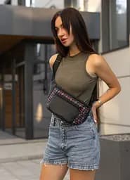 Большая женская сумка на пояс бананка Sambag Tirso Max черная принт 38 × 17 × 6 см (80341148)