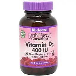 Витамин D3 Bluebonnet Nutrition Earth Sweet Chewables 400IU со вкусом малины 90 жевательных таблеток