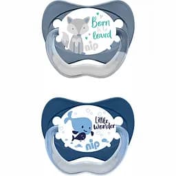 Пустушка Nip Моя семья №1, Х , 0-6 мес., силикон, кит и волк, 2 шт. (38671-51)