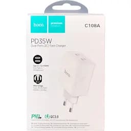 Зарядний пристрій адаптер живлення мережевий Hoco C108A Leader 2 порти USB-C 35 W