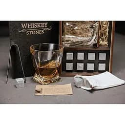 Подарунковий набір Whiskey Stones камені для віскі у дерев'яному пеналі 8 шт. + 2 склянки Bohemia Quadro + щипці + мішечок - мініатюра 3