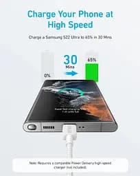Кабель Anker 322 USB-C to USB-C - 1.8m Nylon White teh0022029 - мініатюра 2