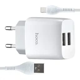Сетевое зарядное устройство для ноутбука Hoco C73A Glorious dual port charger set ( Lightning ) ( EU ) Белый