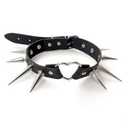 Чокер серце з великими шипами, із натуральної шкіри Art of Sex - Crystal