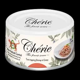 Вологий корм для котів Cherie Hairball Control Tuna&Shrimp, зі шматочками тунця та креветок в соусі, для запобігання утворення шерстяних грудочок, 80 г (CHT17005)