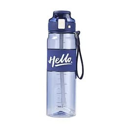 Пляшка для води спортивна Hello 860 мл з тубочкою та ручкою, синій Happy Life HP17303BL