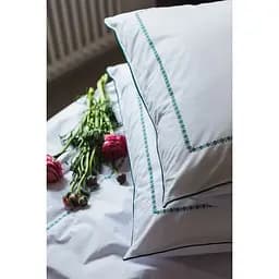 Комплект постільної білизни Ecotton Premium євро перкаль вишивка з зеленим кантом (25139) - мініатюра 6