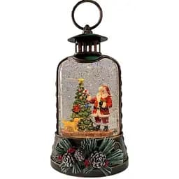 Новогодний ночник Xmas WDL-25011A Санта с елкой Винтажный ночник с эффектом снежного вихря от батареек