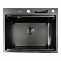 Кухонна мийка Platinum Handmade PVD 60x50 чорна з підставкою для ножів + сифон, дозатор та кошик, Нержавіюча сталь