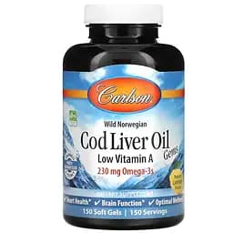 Рыбий жир Carlson Cod Liver Oil  230 мг с низким содержанием витамина А лимон норвежский  150 капсул