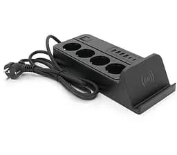 Сетевой фильтр-удлинитель Voltronic G-12, 4 Socket+4 USB 3,2А+2 Type-C +беспроводная зарядка, 2м, Black - мініатюра 2