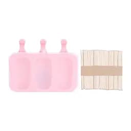 Форма силіконова для морозива Ескімо та євродесертів з паличками (3 комірки) 19х14 см, Danmenqing Рожевий 85120