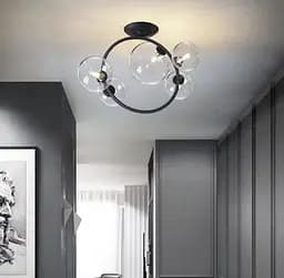 Люстра у формі кільця в чорному корпусі з плафонами Bubble Line.F H 069/5 BK