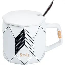 Чашка керамическая Happy Life Style с крышкой и ложкой белая 350 мл HP7207W