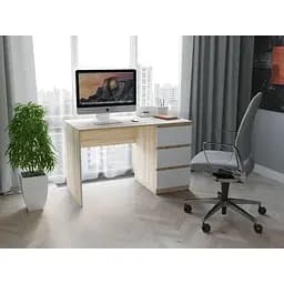 Стіл комп'ютерний письмовий для дому з вбудованою тумбою з ДСП II FT-224 Дуб+білий