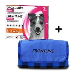 Краплі Boehringer Ingelheim Frontline Tri-Act від бліх та кліщів для собак, 5-10 кг, 3 піпетки + Плед для пікніка Frontline, темно-синій