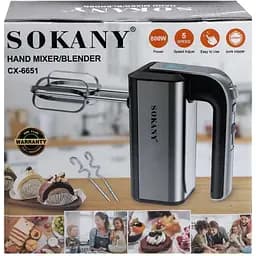 Ручний міксер Sokany CX-6651 з насадками для тесту 5 швидкостей 800Вт Сірий - мініатюра 9