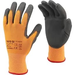 Рукавички робочі Yato з поліуретановою оболонкою для користування смартфоном розмір 8 чорно-помаранчеві (YT-74751)