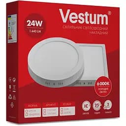 Квадратний світлодіодний світильник Vestum накладний 24W 6000K 220V 1-VS-5404 - мініатюра 3