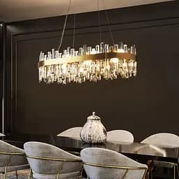 Підвісна овальна люстра із кришталем у латунному корпусі 80х30 см | Арт. MJ 210 L-800 AB | Line F
