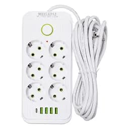 Сетевой фильтр-удлинитель Yiwu HP-5-25 SMART F06OU на 6 розеток 5 USB 5 метров белый