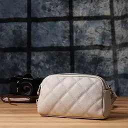 Модна жіноча сумка прошита ромбами з натуральної шкіри Vintage 22931 біла - мініатюра 10