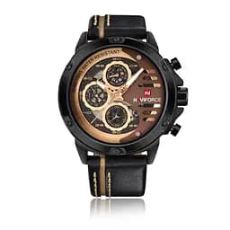 Наручний годинник чоловічий Naviforce Libre NF9110 Black-Rose Gold-Brown, NF9110 B/RG/BN (15208)