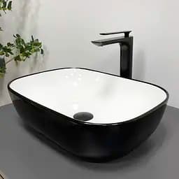 Умивальник VBI Ravenna black white glossy накладний VBI-011226, Чорний - мініатюра 4