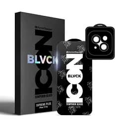 Комплект захисних скла для Apple iPhone 15 Plus, Supreme Plus Black Icon, загартоване повноекранне 3D скло на екран і скло на камеру, протиударне 9H, ультратонке, з олеофобним і жировідштовхуючим покриттям, ArmorStandart (ARM71138)
