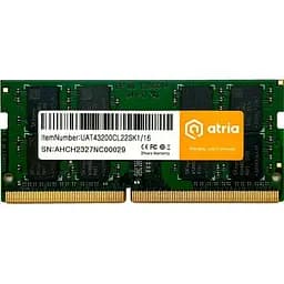 Модуль пам'яті ATRIA DDR4 16Gb 3200MHz sodimm UAT43200CL22SK1/16 (UAT43200CL22SK1/16)