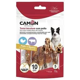 Роли палички з яловичої шкіри обмотані куркою Camon (10 см 5 шт в уп), ласощі для дорослих собак 70г