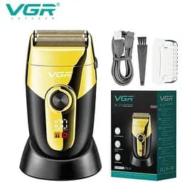 Електробритва VGR V-383 шейвер для сухого і вологого гоління водонепроникна LED дисплей зарядна станція чорно-жовта (42266-V-383_474) - мініатюра 2