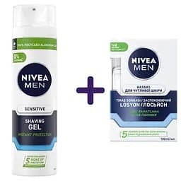 Набір: гель для гоління Nivea Men для чутливої шкіри 200 мл + лосьйон після гоління Nivea Men для чутливої шкіри 100 мл